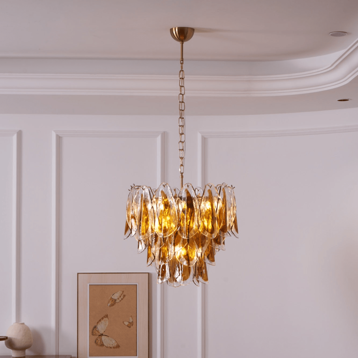 Lioraora lampadario foglia ambra vetro Stratificato Calore organico