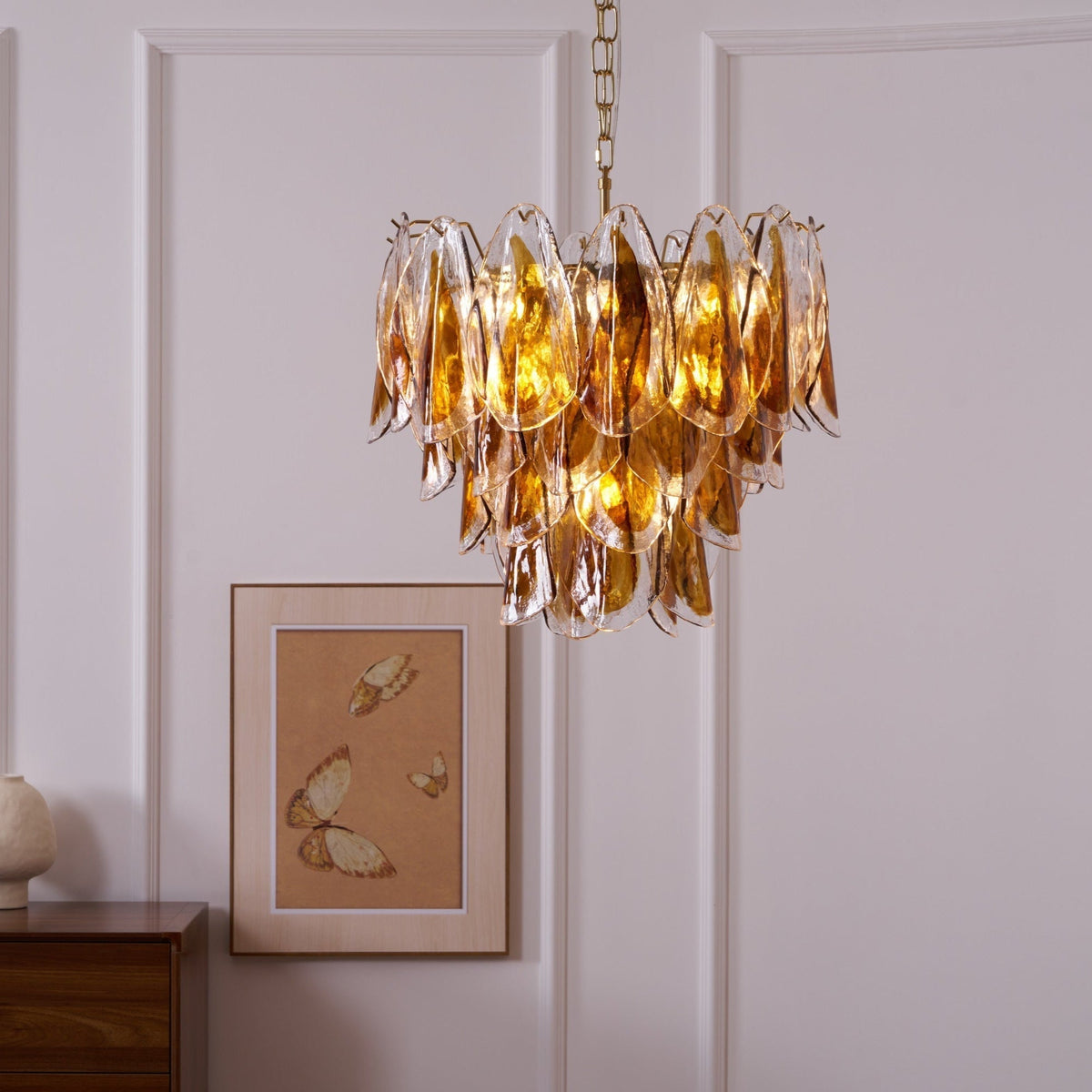 Lioraora lampadario foglia ambra vetro Stratificato Calore organico
