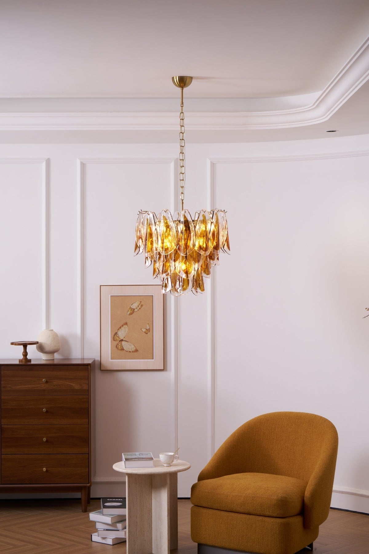 Lioraora lampadario foglia ambra vetro Stratificato Calore organico