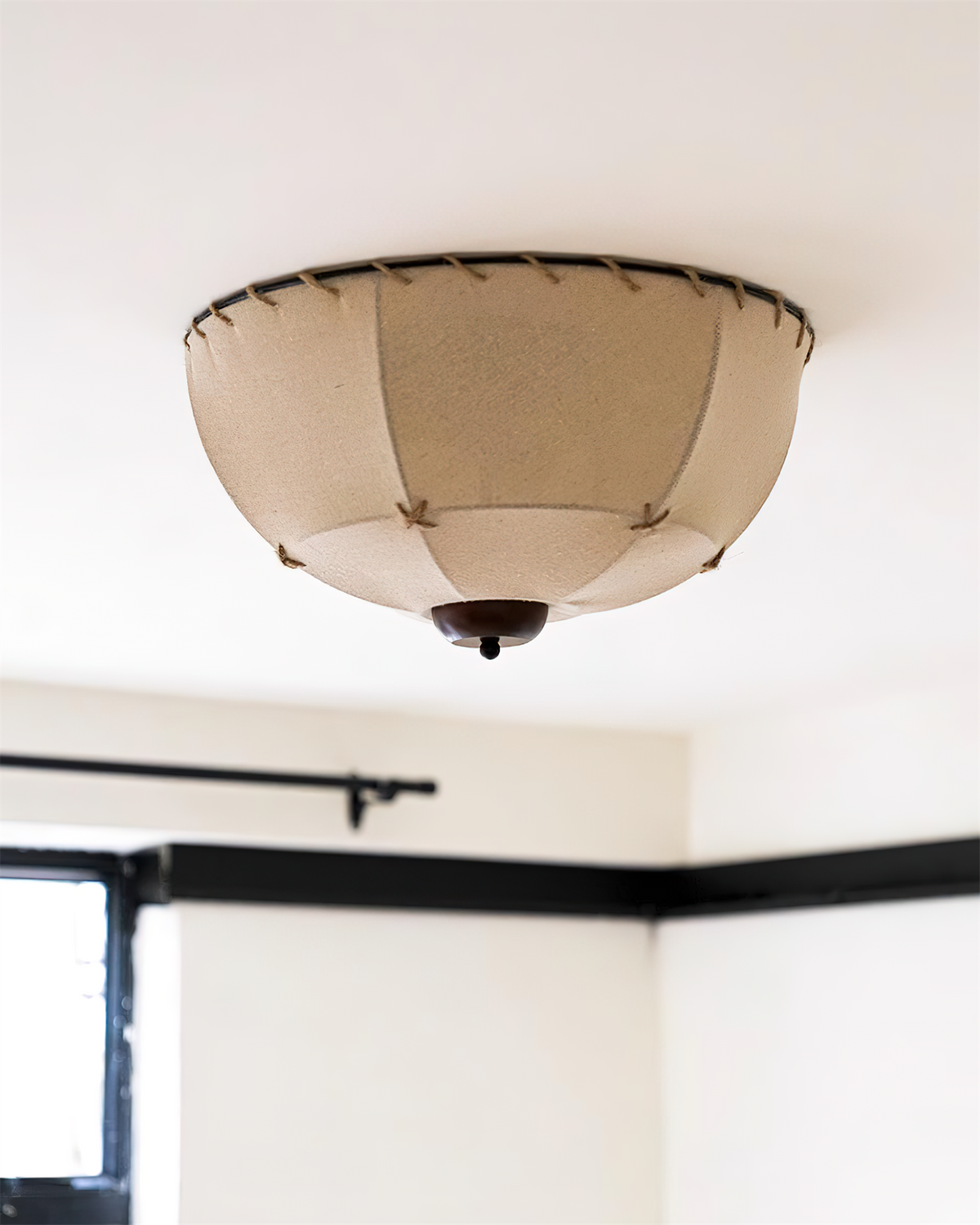 Dome lampada da soffitto in legno e tessuto artigianale rustico