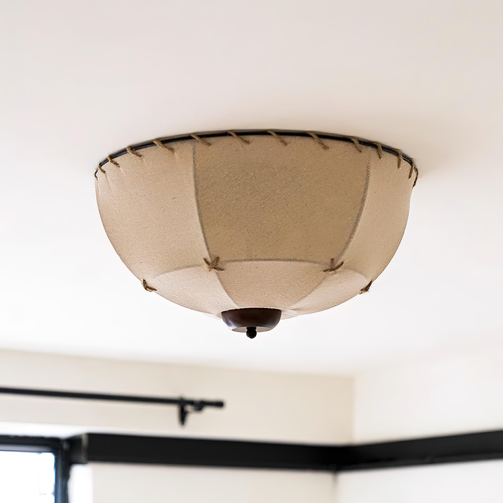 Dome lampada da soffitto in legno e tessuto artigianale rustico