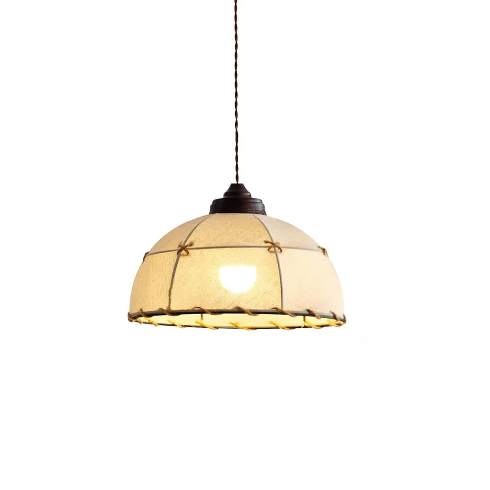 Lampada a sospensione con paralume in tessuto a cupola, stile vintage minimalista, luce morbida