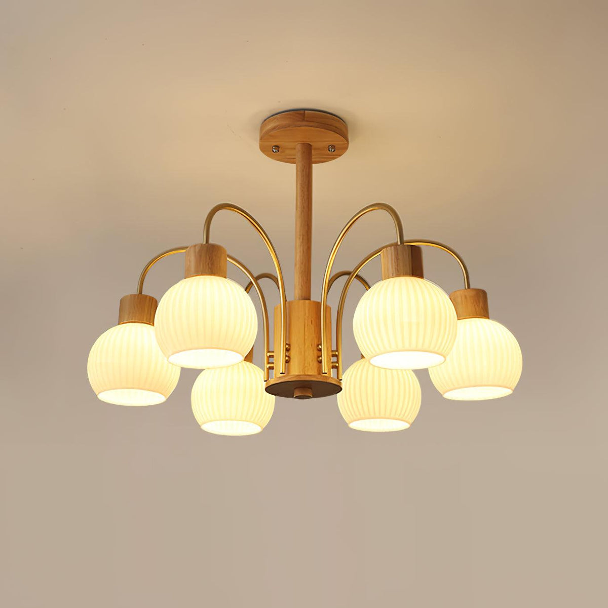 Sylorine lampadario in legno 6 luci Eleganti in vetro