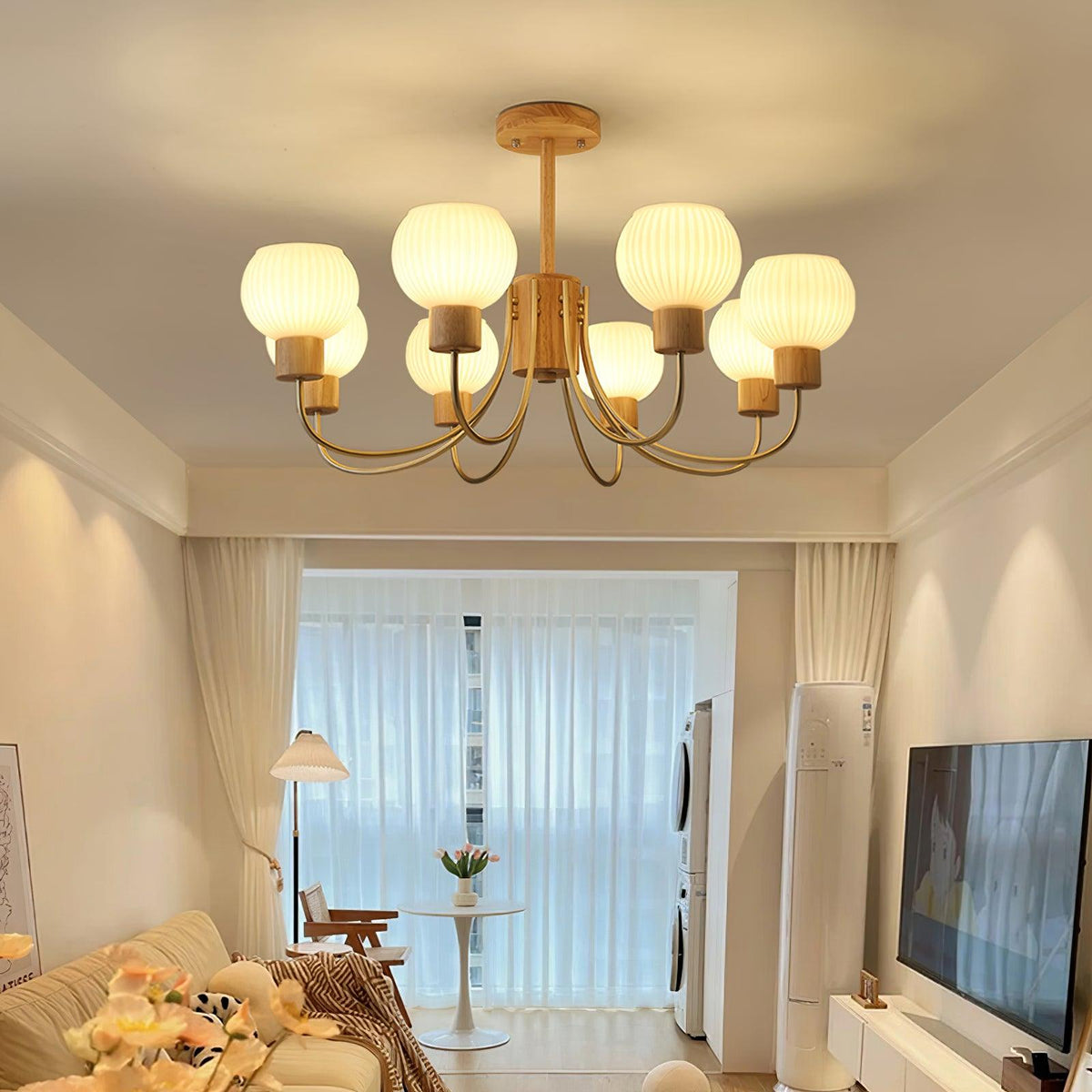 Sylorine lampadario in legno 6 luci Eleganti in vetro