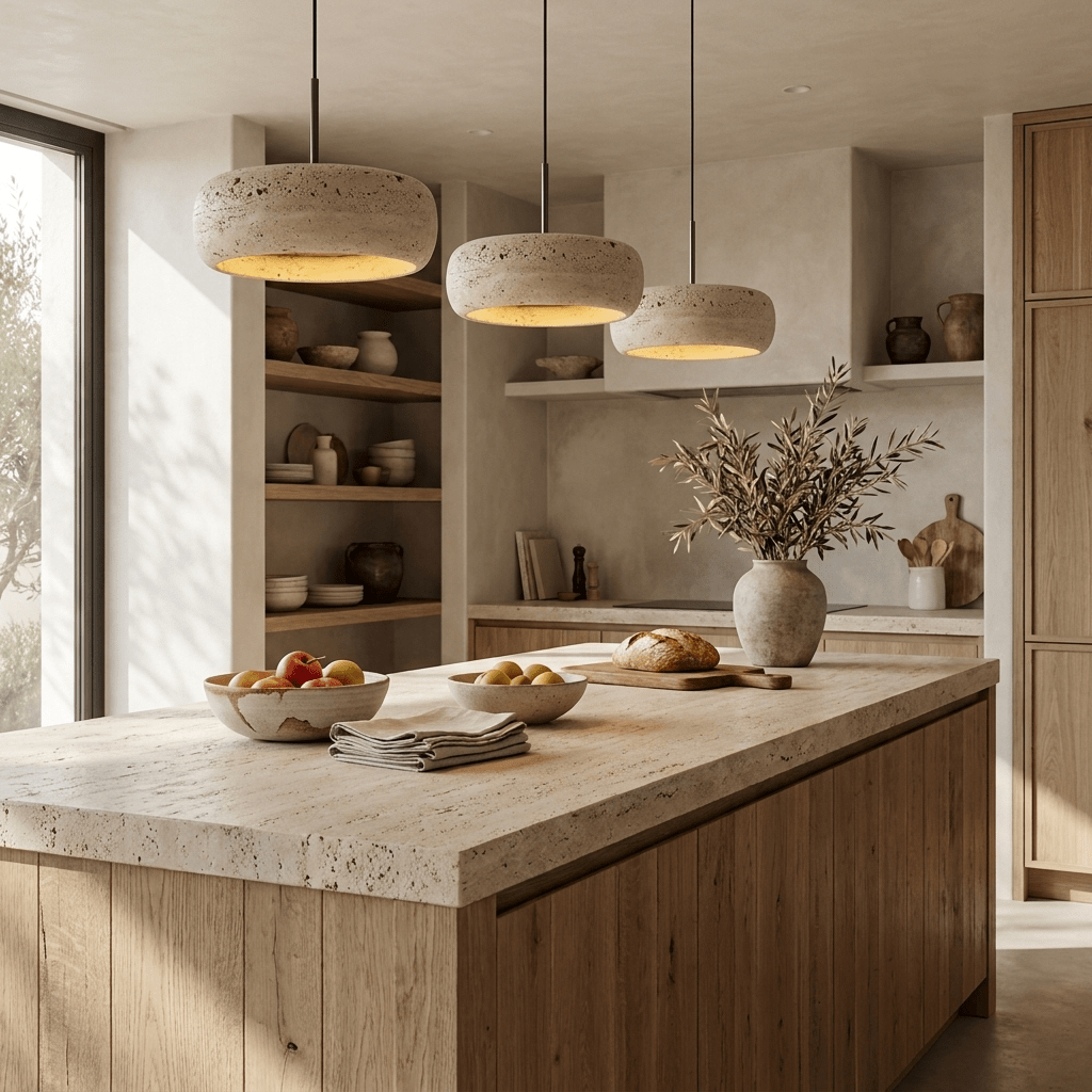 Donut lampada a sospensione in travertino