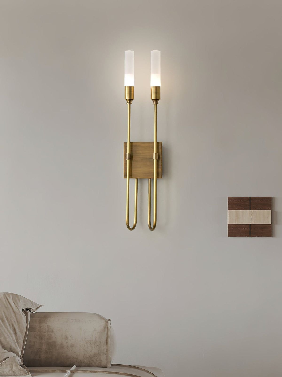 Lustra Applique Due Asti Ottone Tubi Smerigliati - Relic Pieces