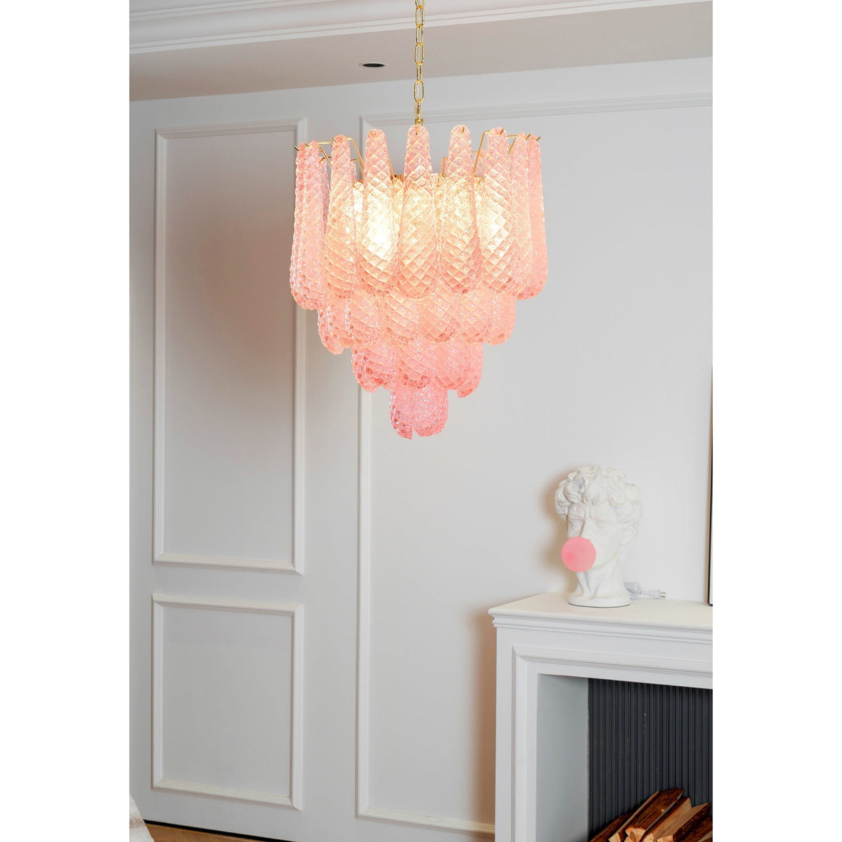 Veliena lampadario Gocce Rosa vetro Murano Motivo Diamante Cascata