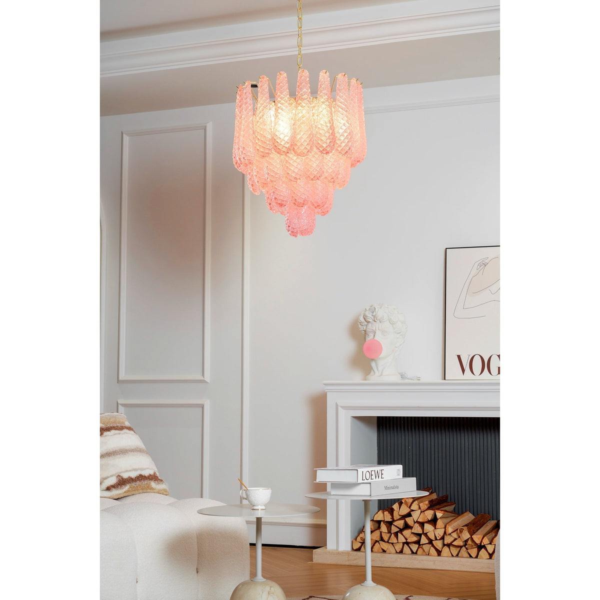 Veliena lampadario Gocce Rosa vetro Murano Motivo Diamante Cascata