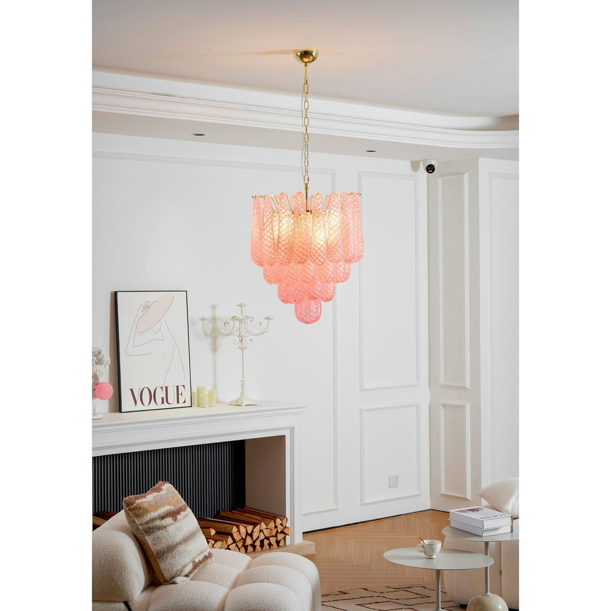 Veliena lampadario Gocce Rosa vetro Murano Motivo Diamante Cascata