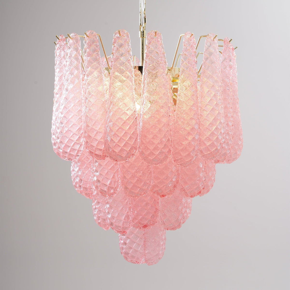 Veliena lampadario Gocce Rosa vetro Murano Motivo Diamante Cascata