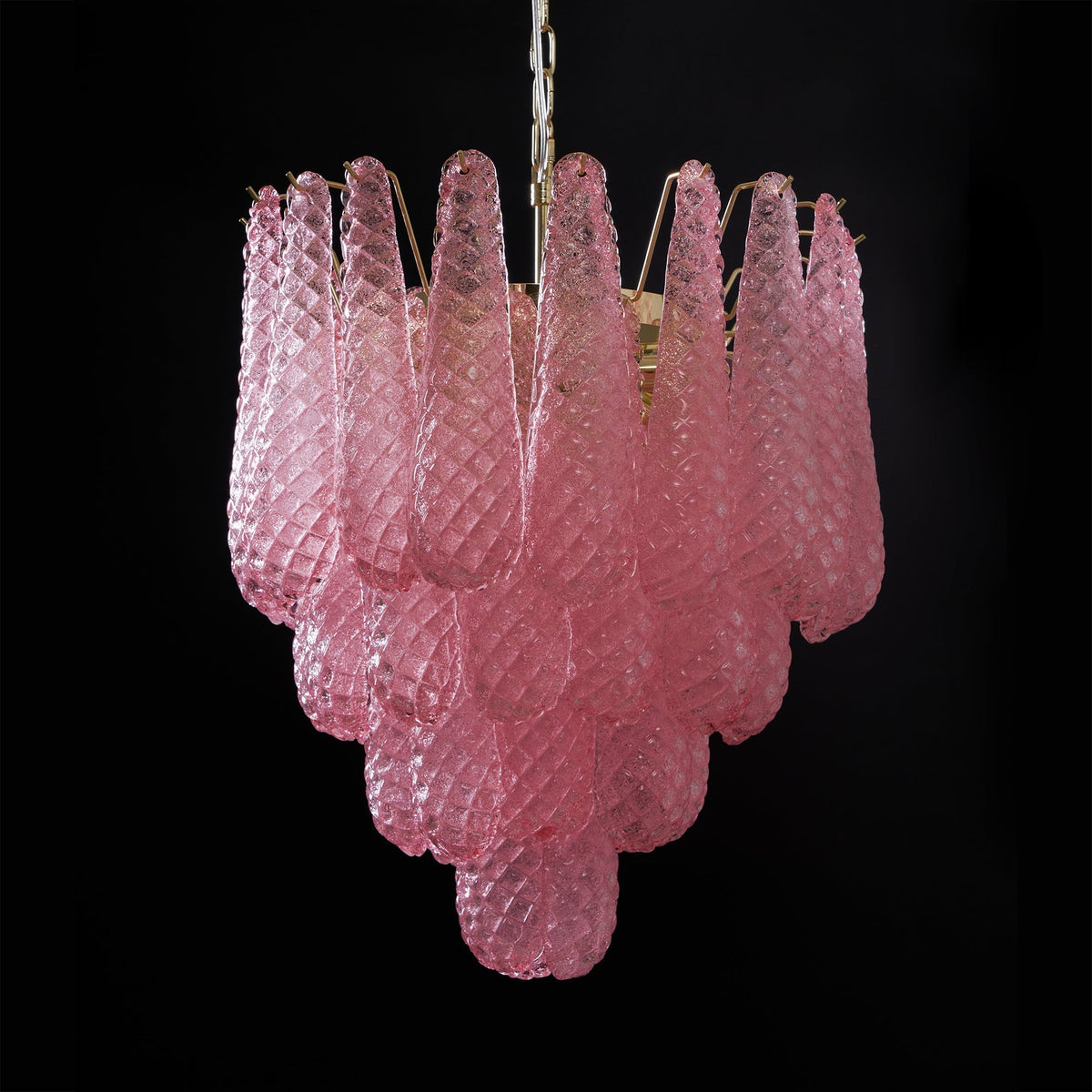 Veliena lampadario Gocce Rosa vetro Murano Motivo Diamante Cascata