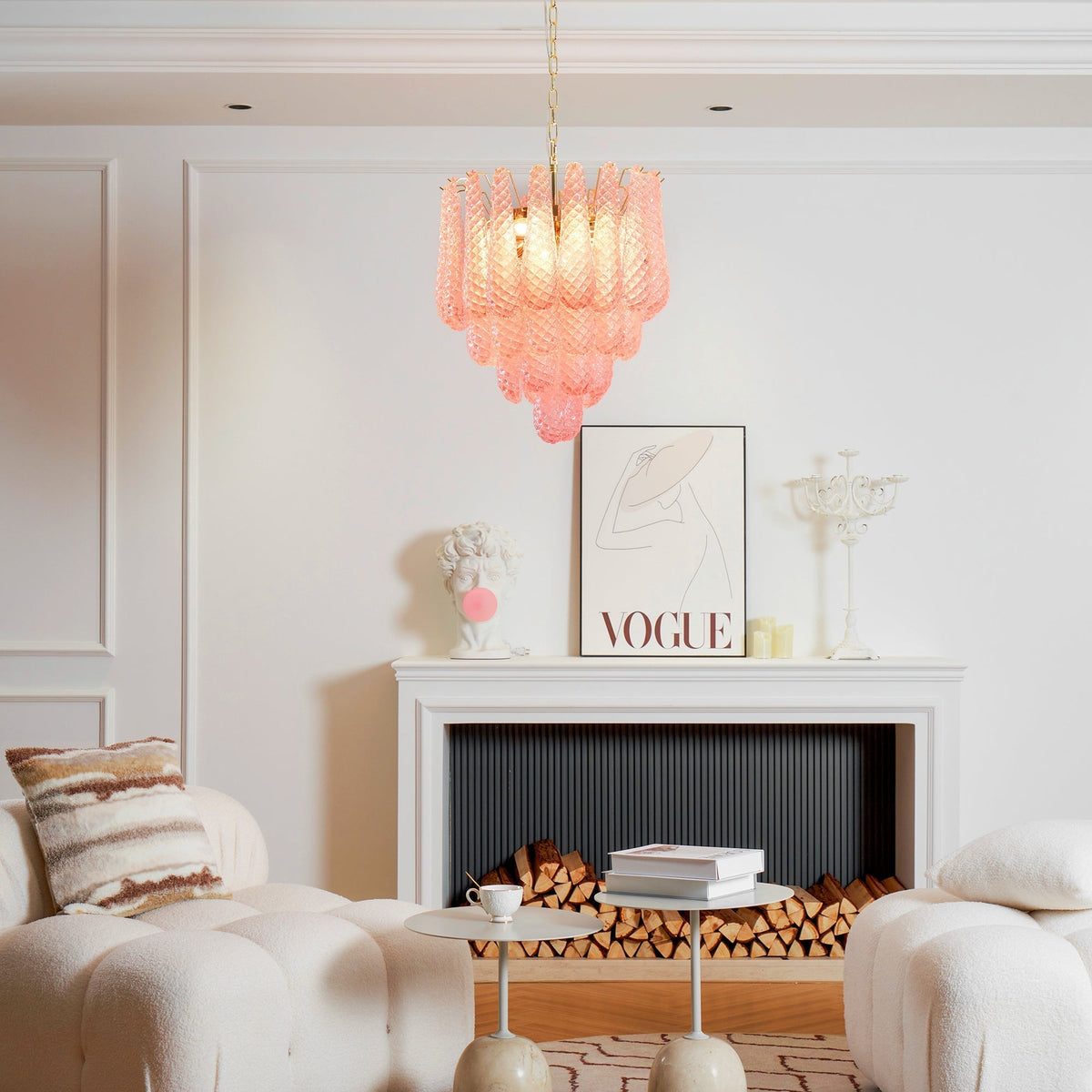 Veliena lampadario Gocce Rosa vetro Murano Motivo Diamante Cascata