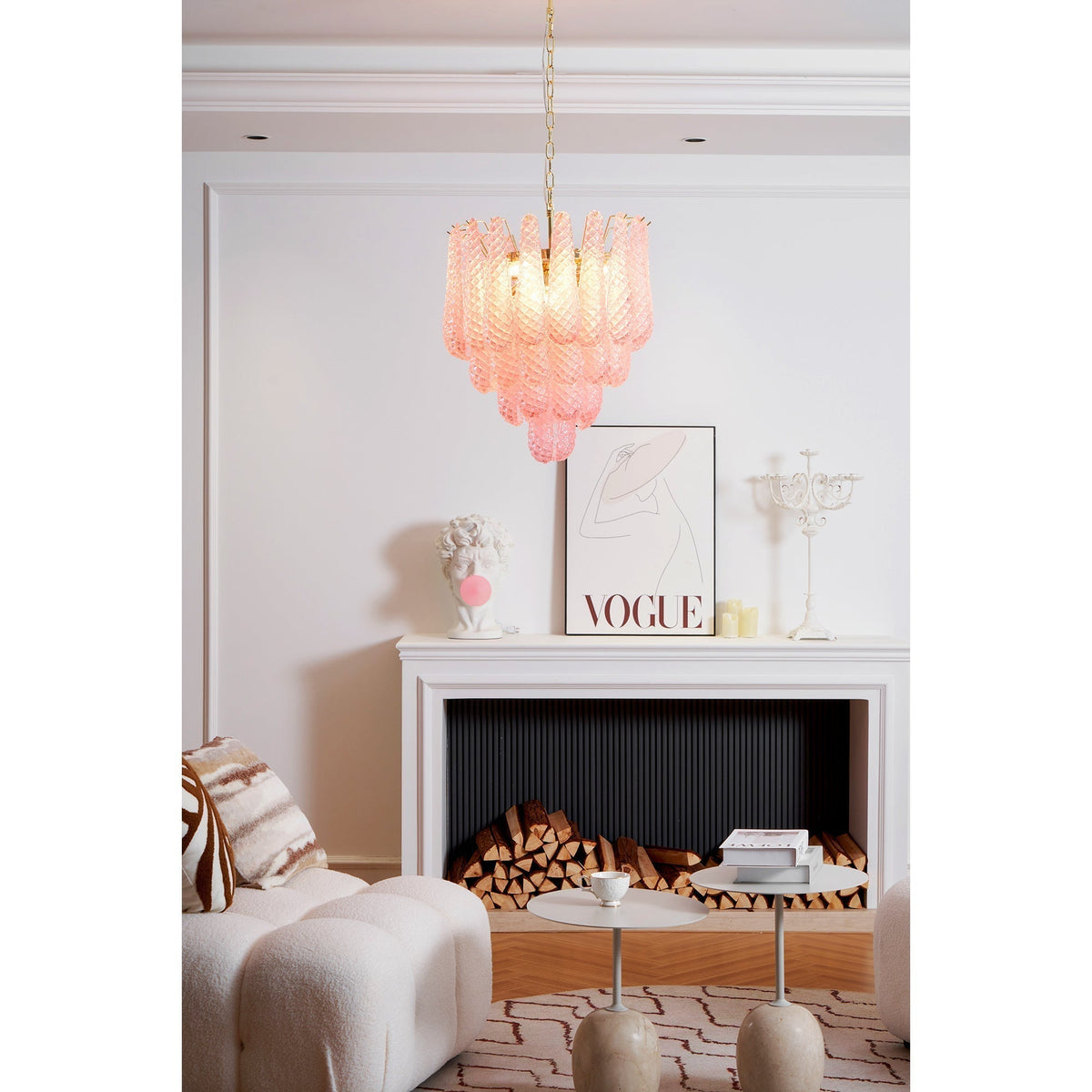Veliena lampadario Gocce Rosa vetro Murano Motivo Diamante Cascata