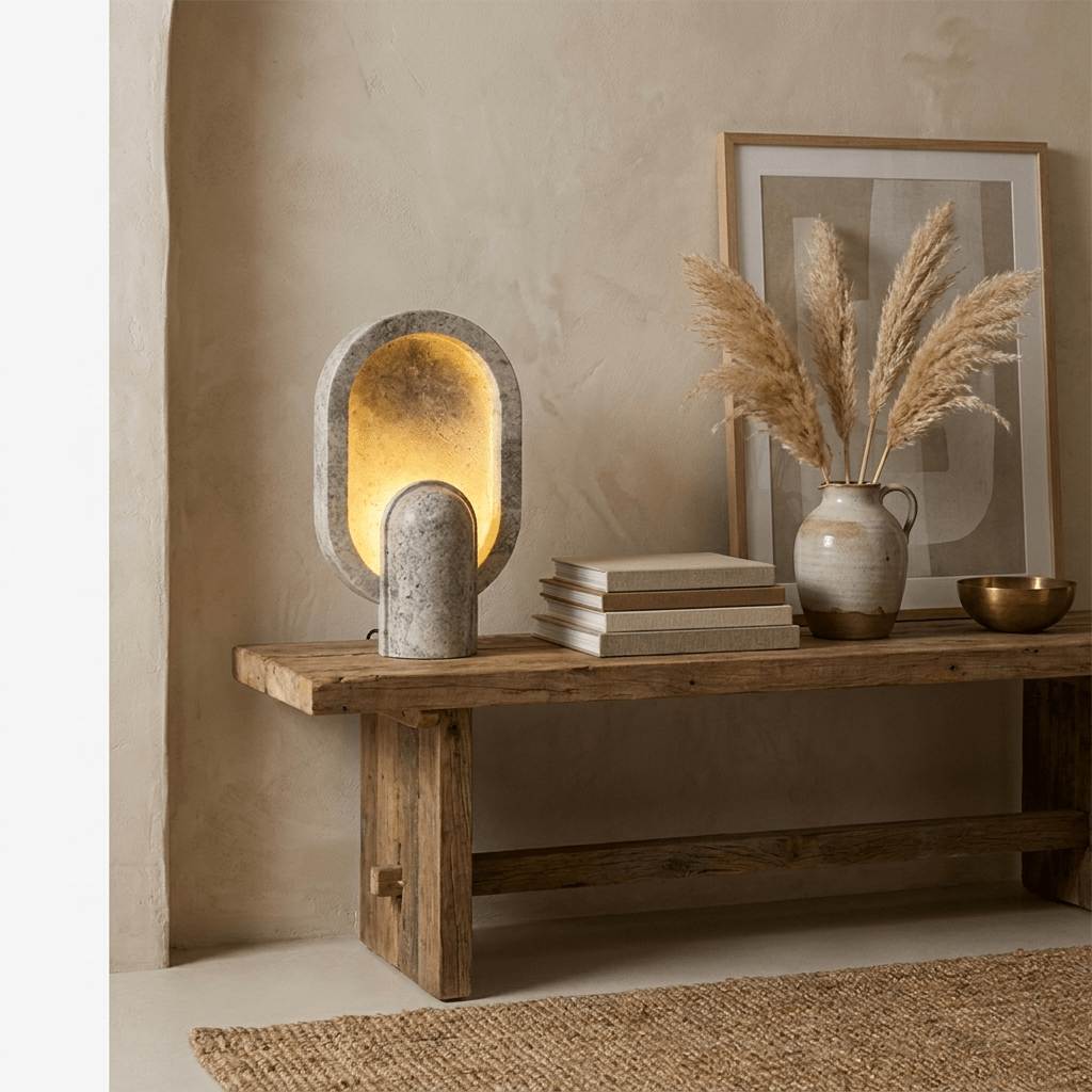 Valeena lampada da tavolo in travertino Argento-Grigio