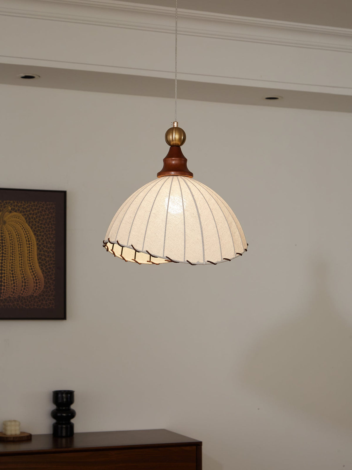 Earian lampada a sospensione elegante in legno e tessuto