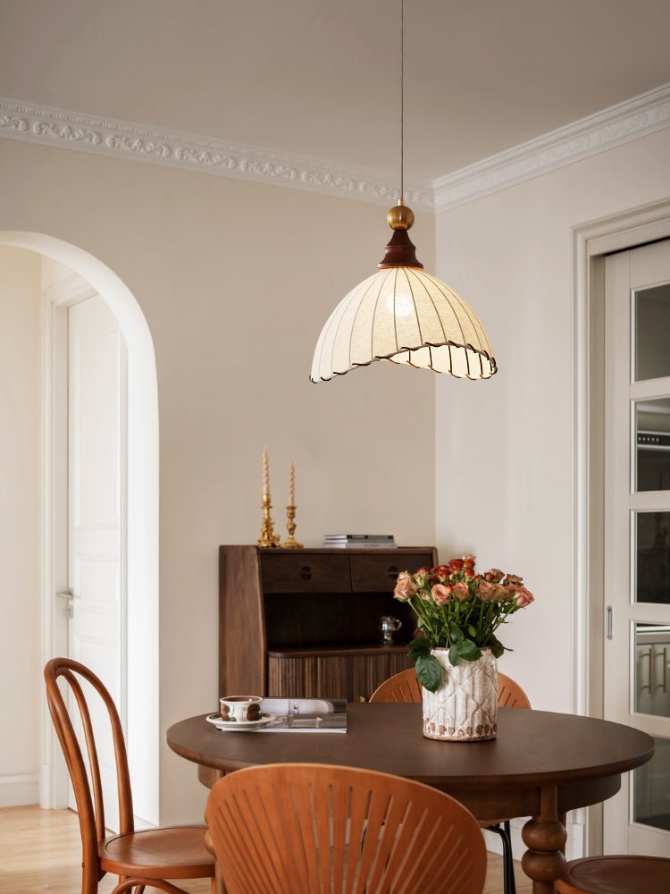 Earian lampada a sospensione elegante in legno e tessuto