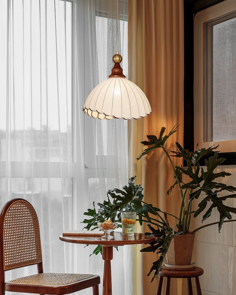 Earian lampada a sospensione elegante in legno e tessuto