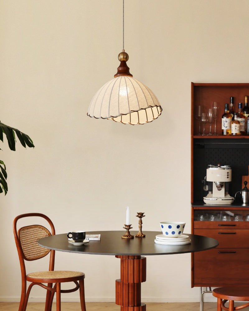 Earian lampada a sospensione elegante in legno e tessuto