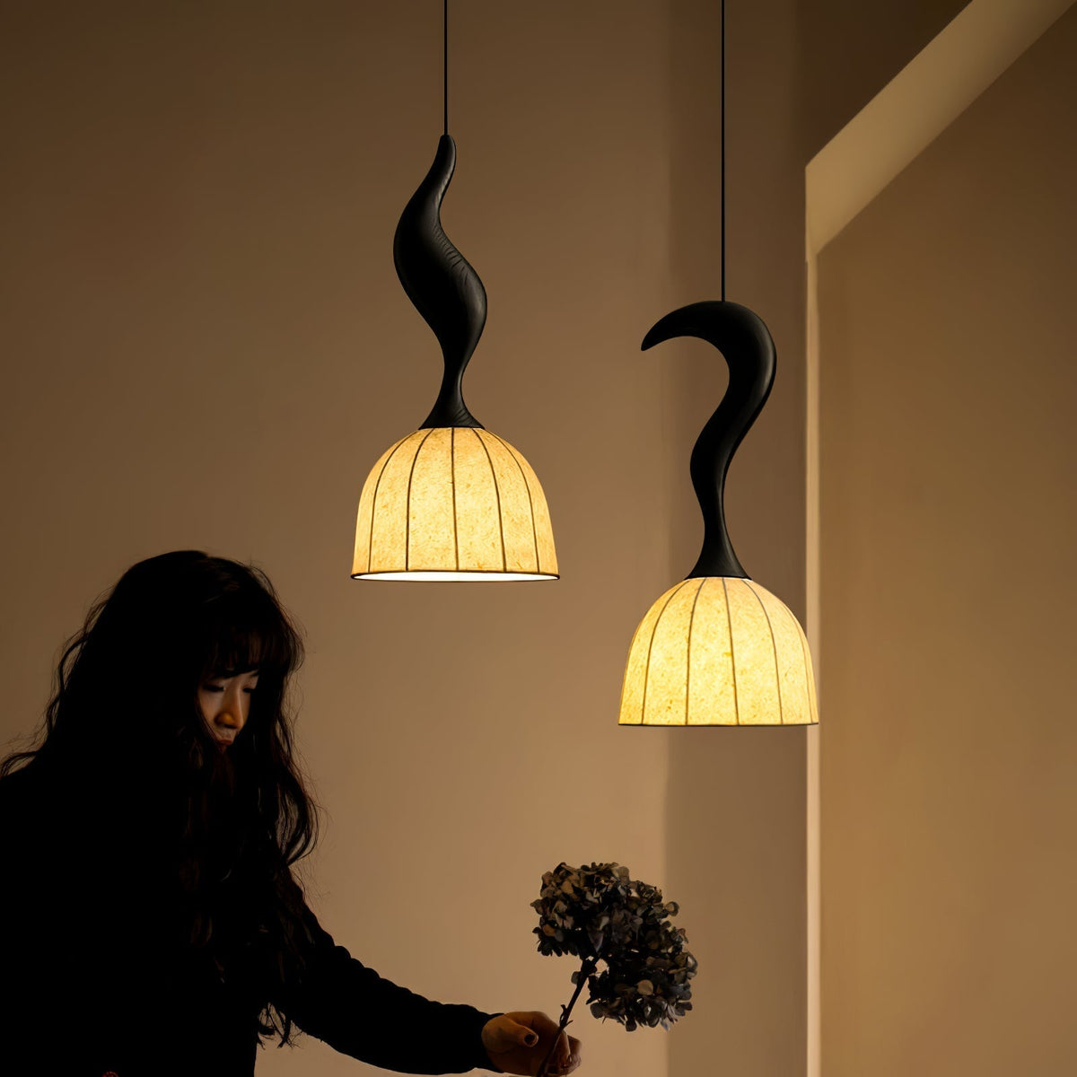 Colire Creativity lampada a sospensione in legno intrecciato