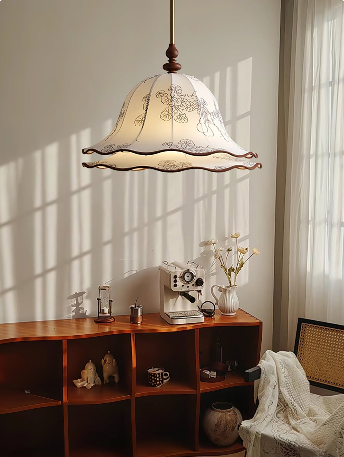 Ilsilis Eleganza Tradizionale lampada a sospensione in legno con Paralume in tessuto Floreal floreale