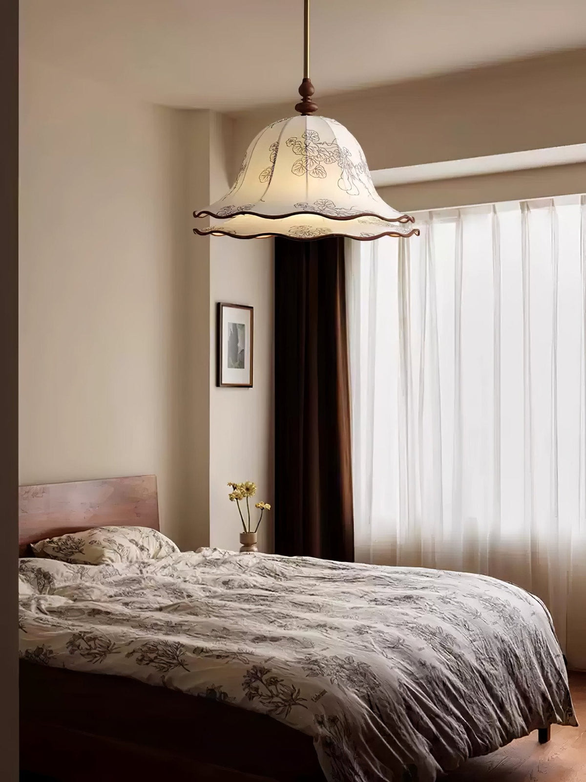 Ilsilis Eleganza Tradizionale lampada a sospensione in legno con Paralume in tessuto Floreal floreale