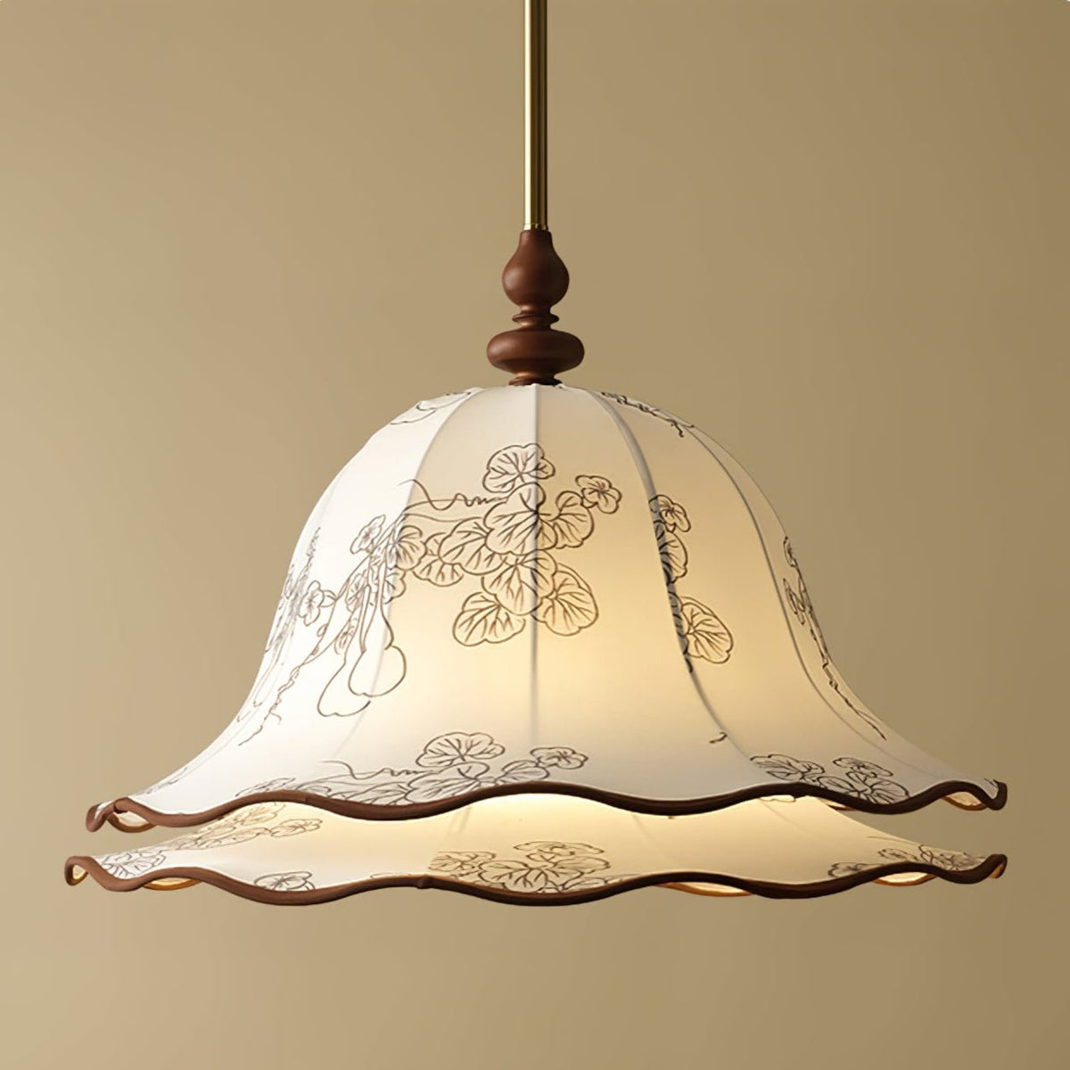 Ilsilis Eleganza Tradizionale lampada a sospensione in legno con Paralume in tessuto Floreal floreale