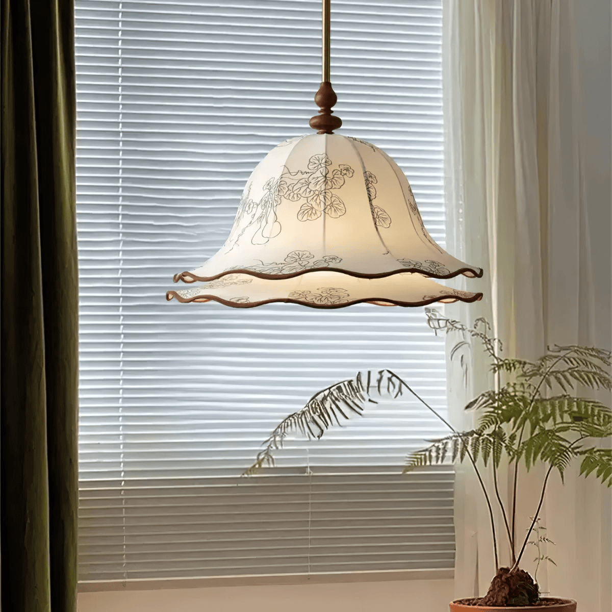 Ilsilis Eleganza Tradizionale lampada a sospensione in legno con Paralume in tessuto Floreal floreale