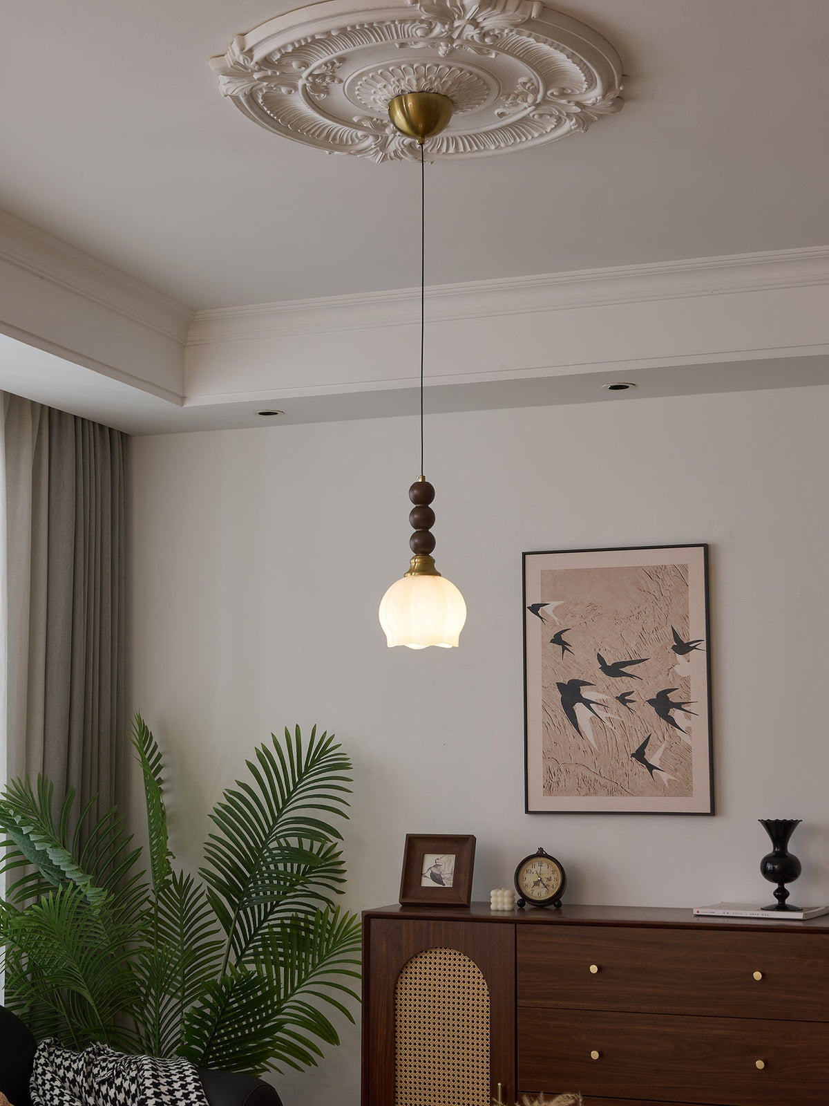 Vothaila lampada a sospensione Eleganza Tradizionale vintage in vetro e legno