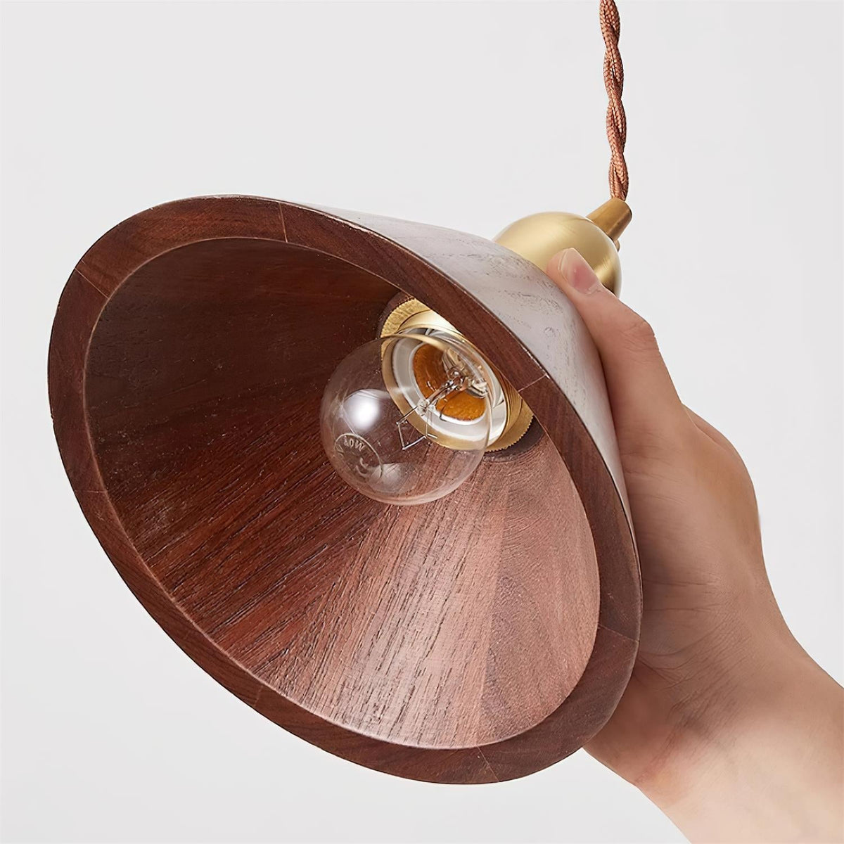 Lampada a sospensione in legno, forme assortite in legno massello e ottone