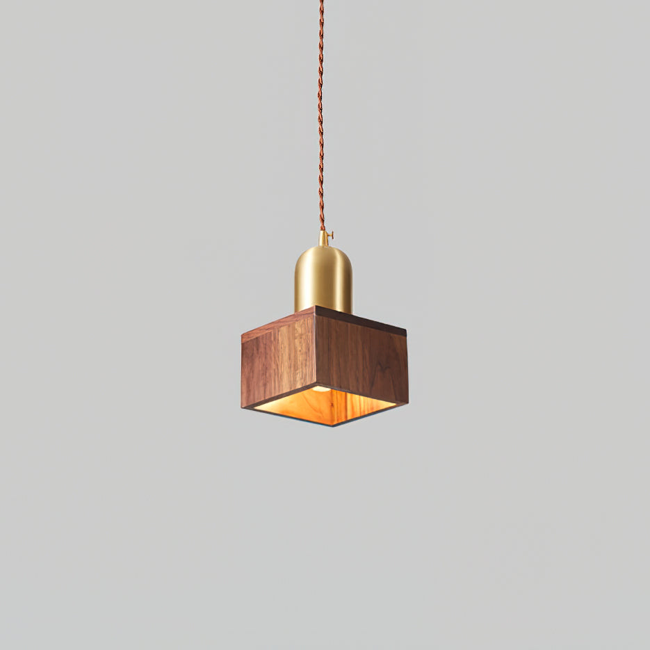 Lampada a sospensione in legno, forme assortite in legno massello e ottone