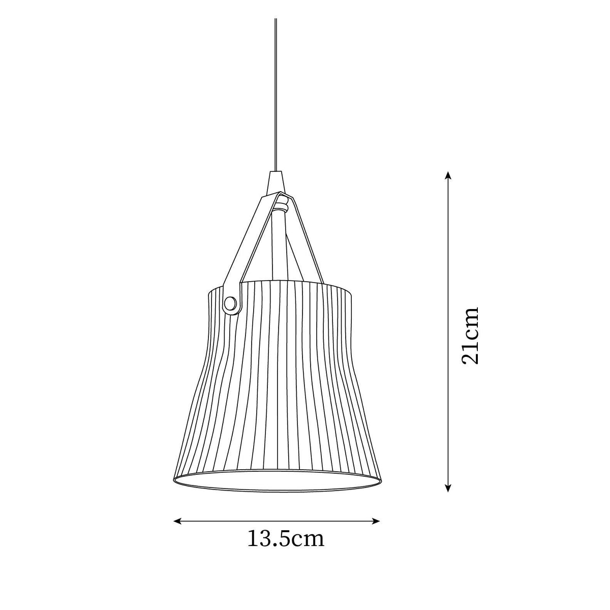 Lampada a sospensione in ceramica con paralume striato, cinghia in pelle e finitura ottone moderna