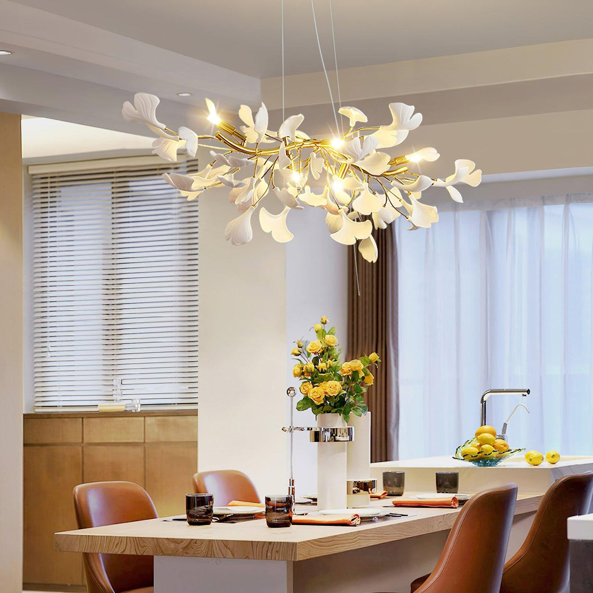 Dylo lampadario ottone lineare Ginkgo Petal in Ceramica Ramo floreale