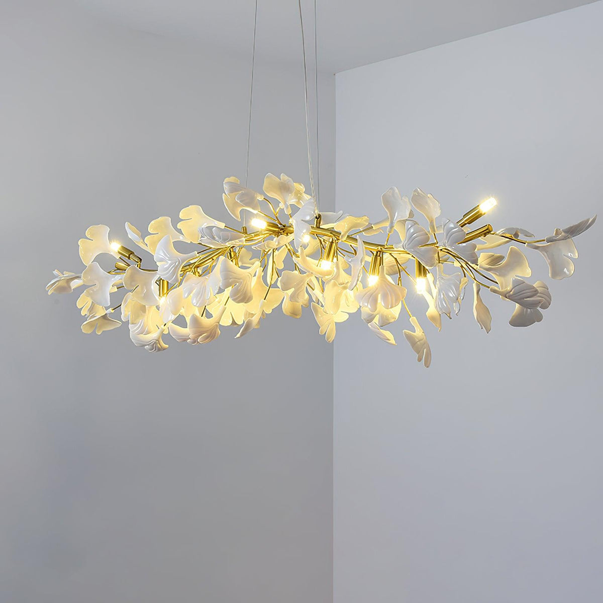 Dylo lampadario ottone lineare Ginkgo Petal in Ceramica Ramo floreale