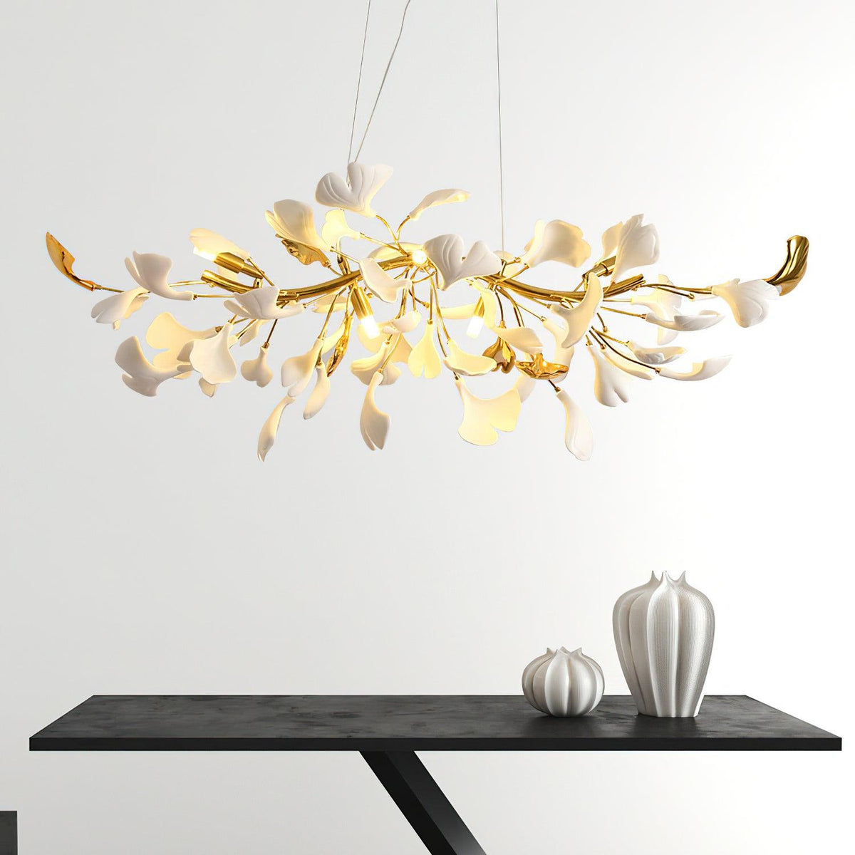 Dylo lampadario ottone lineare Ginkgo Petal in Ceramica Ramo floreale