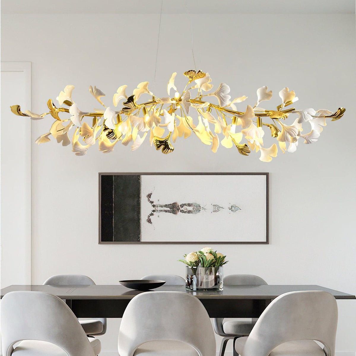 Dylo lampadario ottone lineare Ginkgo Petal in Ceramica Ramo floreale