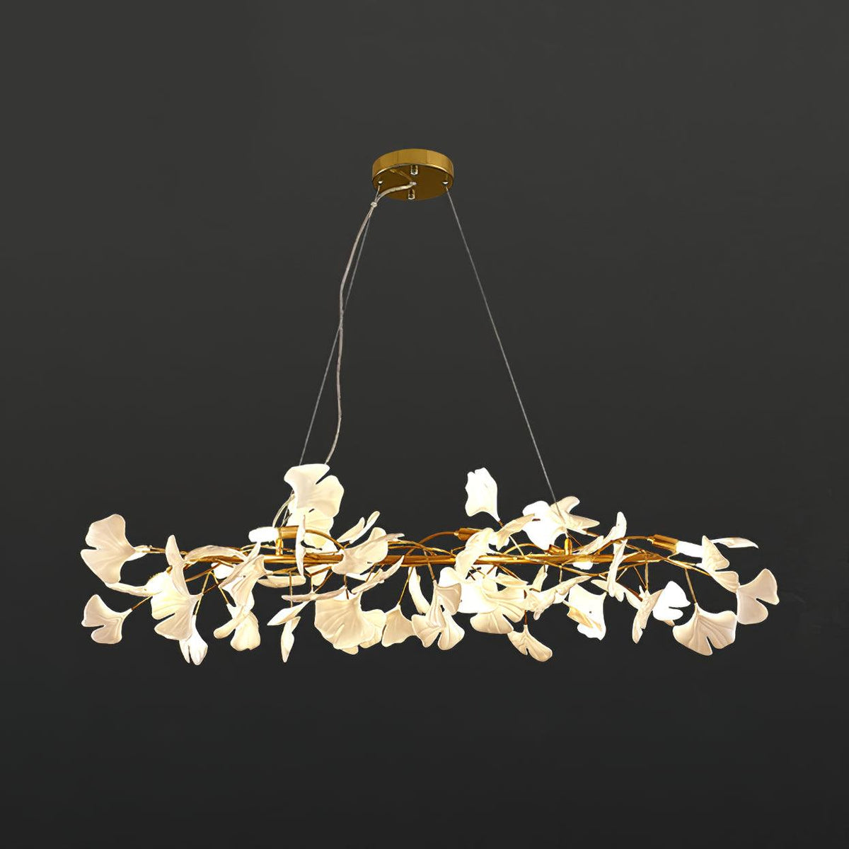 Lampadario Cornice Metallica Ceramica Ginkgo Ombra Oro bianco Arte moderna in metallo