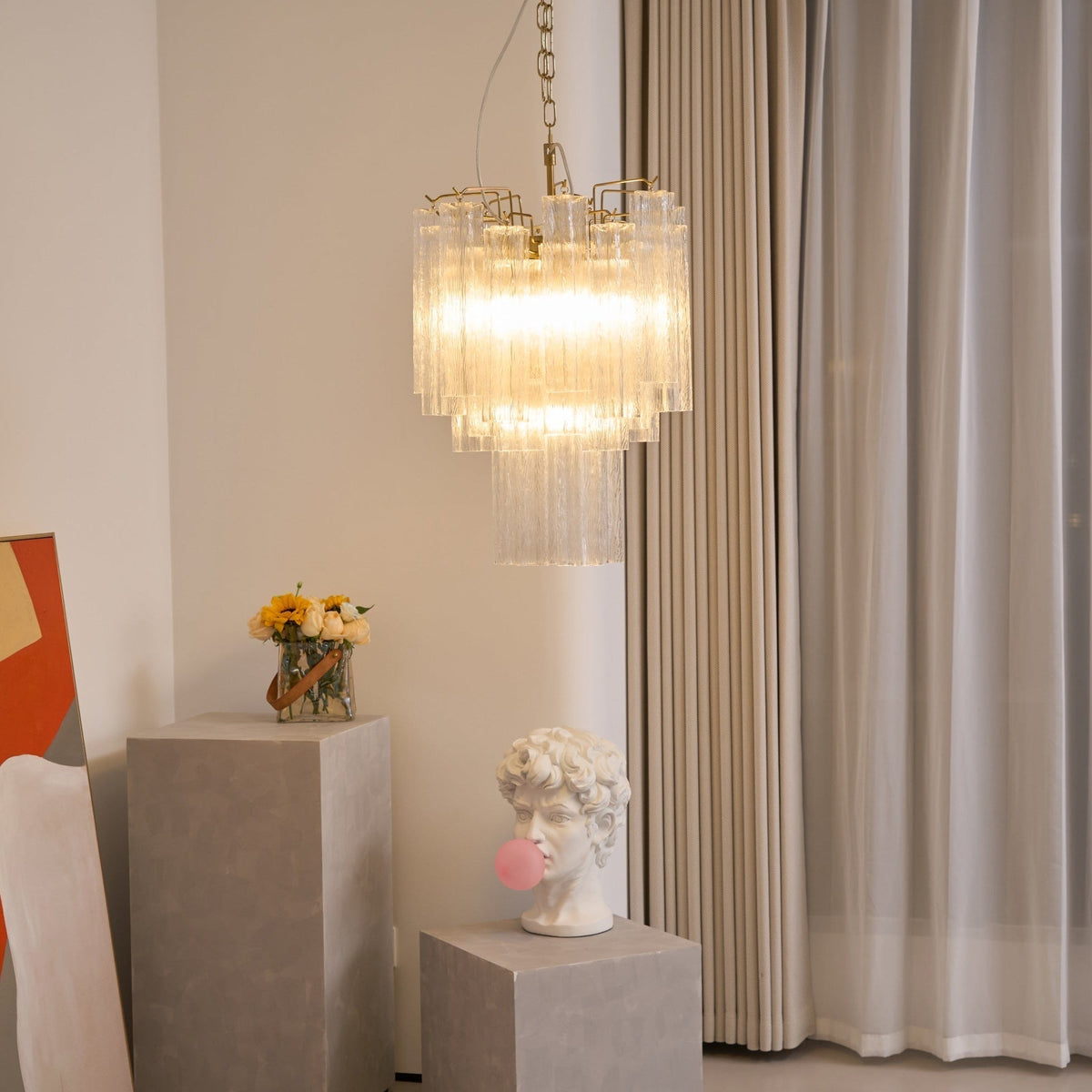 Celorora lampadario Tubi in vetro Murano Chiaro a Più Livelli moderno