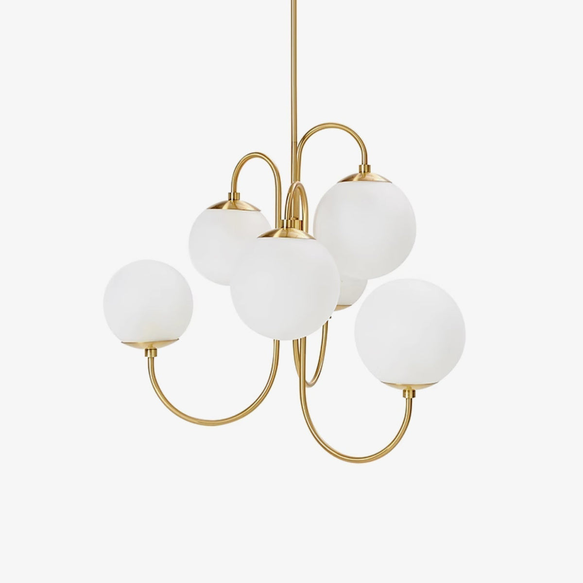 Auruaria lampadario ottone Bracci Curvi sfere Opaline elegante per soggiorno a grappolo