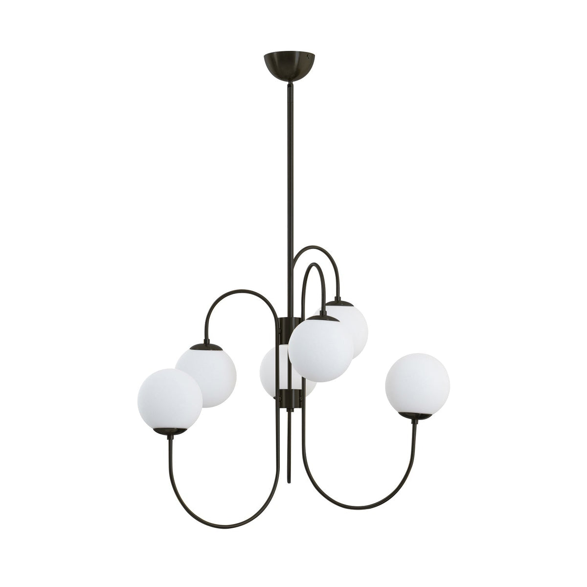 Auruaria lampadario ottone Bracci Curvi sfere Opaline elegante per soggiorno a grappolo