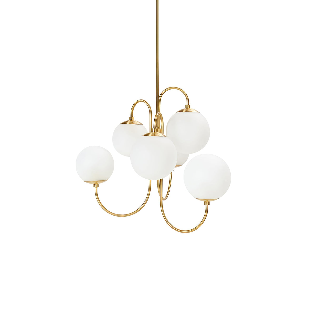 Auruaria lampadario ottone Bracci Curvi sfere Opaline elegante per soggiorno a grappolo