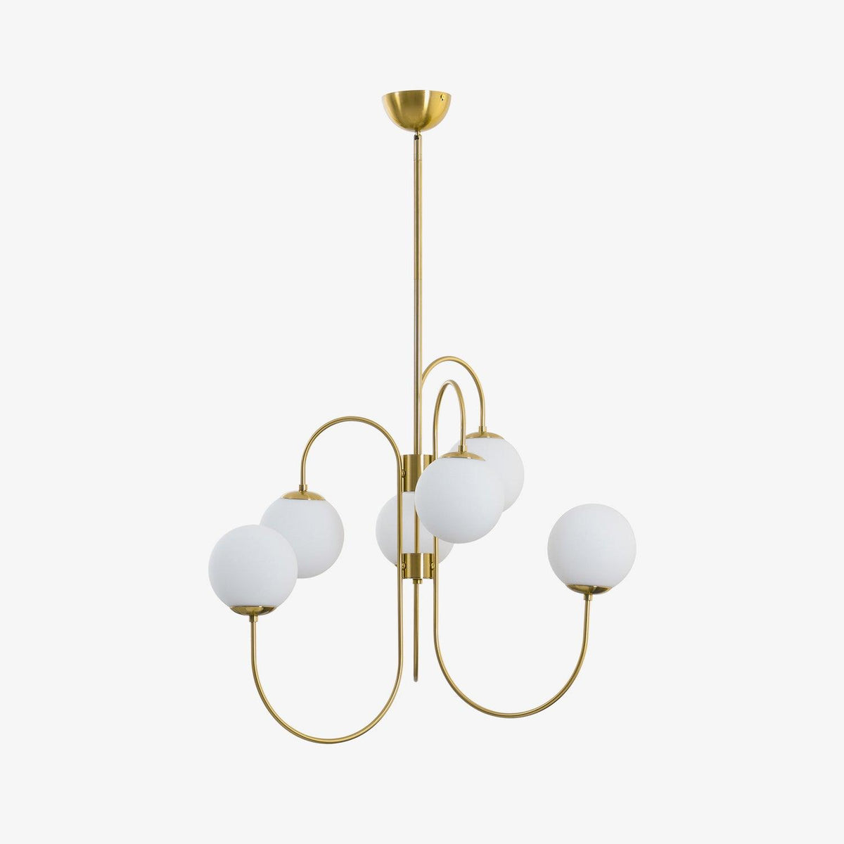 Auruaria lampadario ottone Bracci Curvi sfere Opaline elegante per soggiorno a grappolo