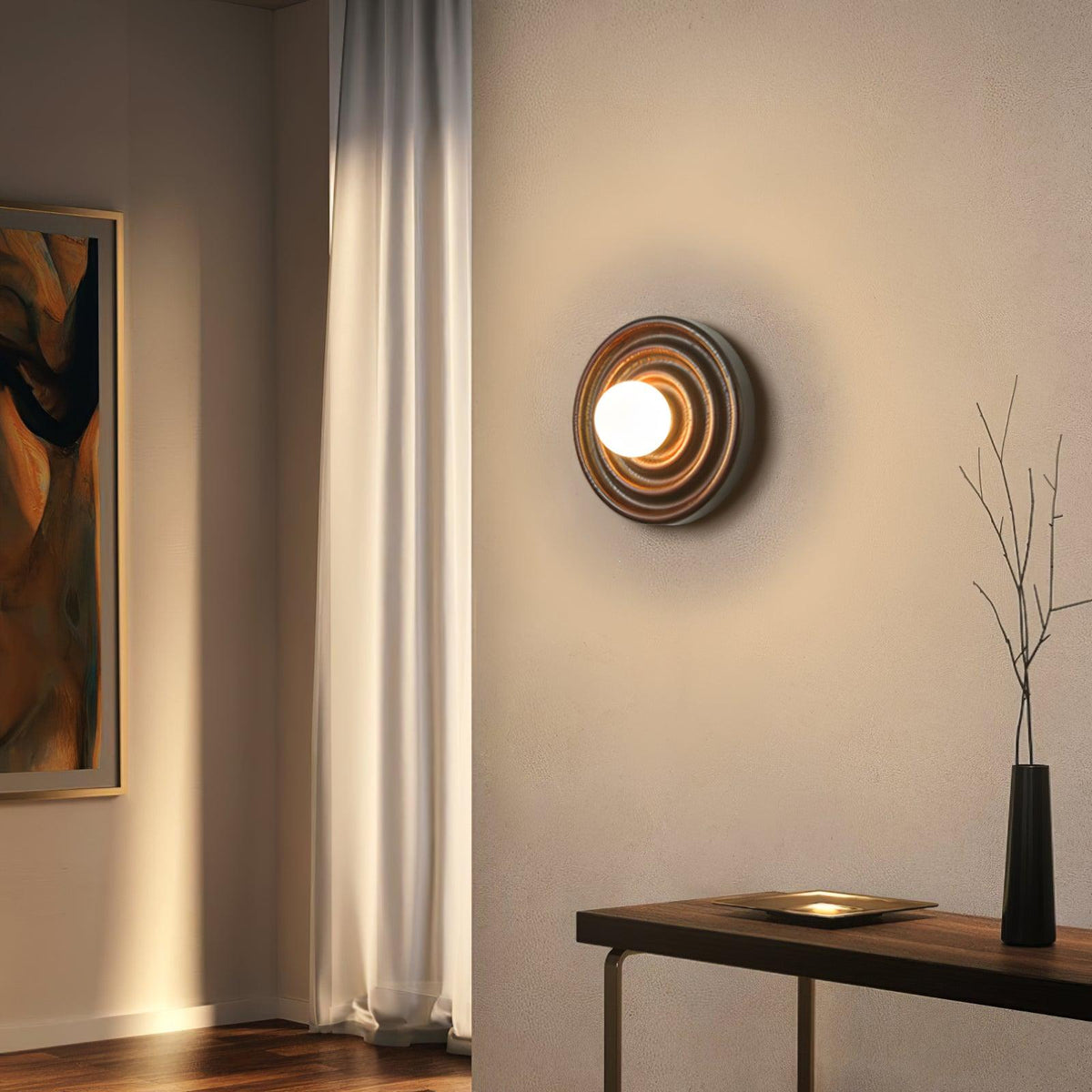 Aldinise lampada da parete Ripple con Corpo in legno di Faggio e Paralume Sferico in vetro