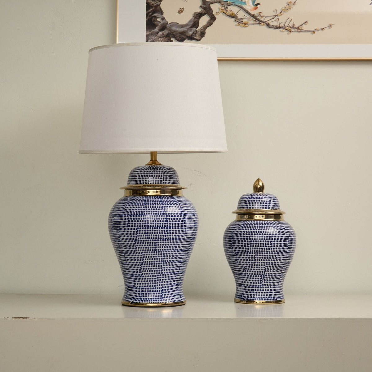 Indigo lampada da tavolo con Motivo a Punti in Ceramica