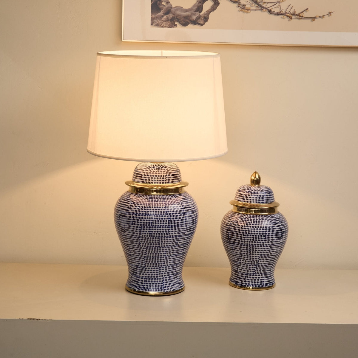 Indigo lampada da tavolo con Motivo a Punti in Ceramica