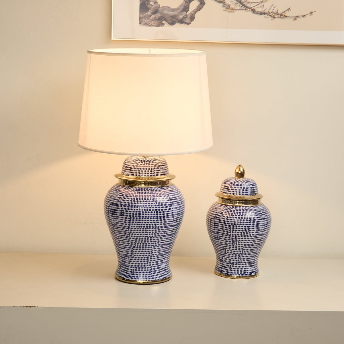 Indigo lampada da tavolo con Motivo a Punti in Ceramica