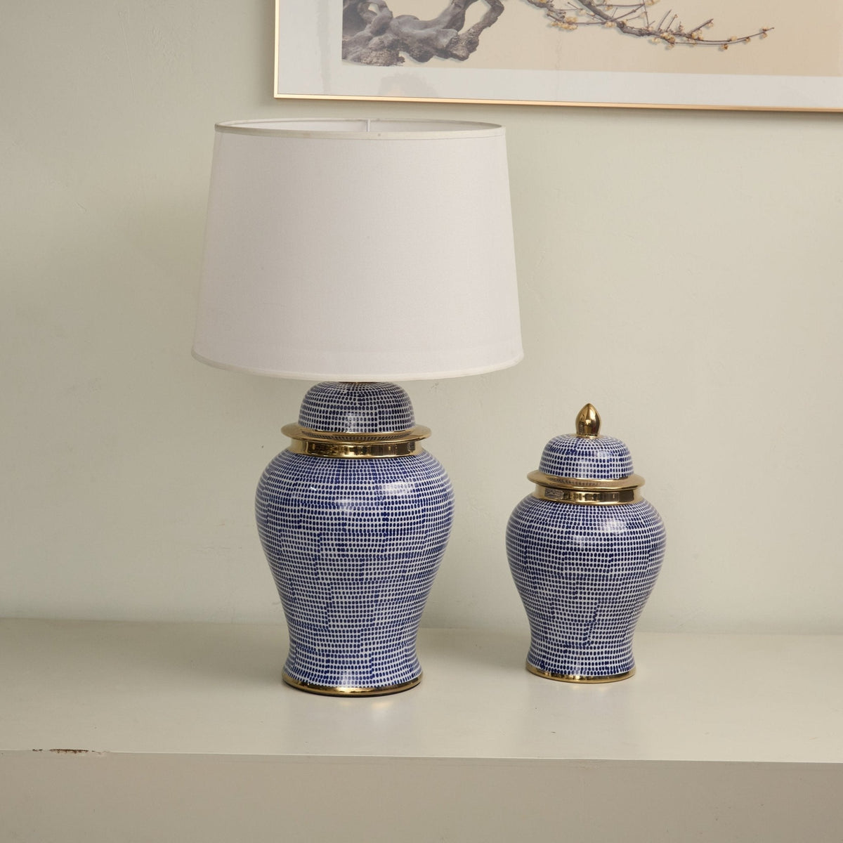 Indigo lampada da tavolo con Motivo a Punti in Ceramica