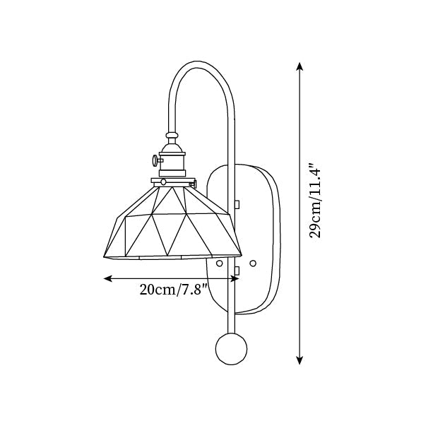 Lampada da parete in metallo e vetro con paralume sferico liscio e retropannello in legno