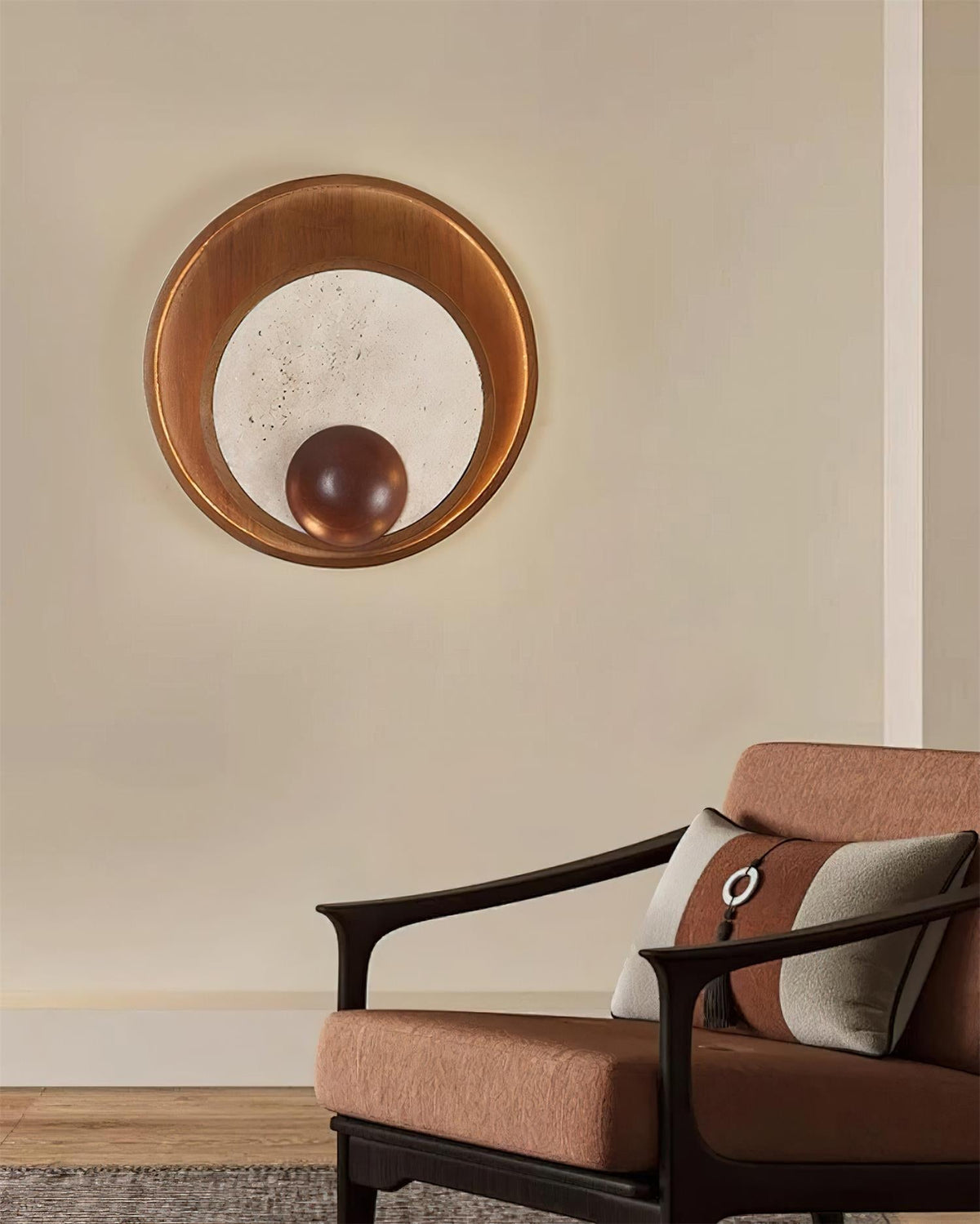 Noriviella lampada da parete travertino Cornice Circolare in legno