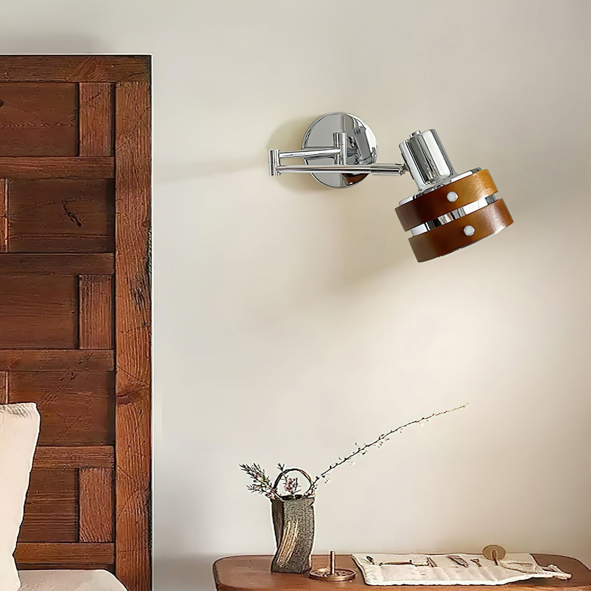 Karry lampada da parete in legno con Braccio Regolabile Stile di metà secolo