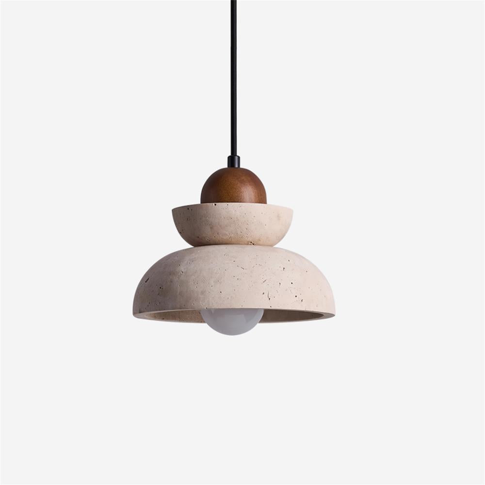 Lampada a sospensione travertino Paralume legno moderno Nordico Beige Walnut